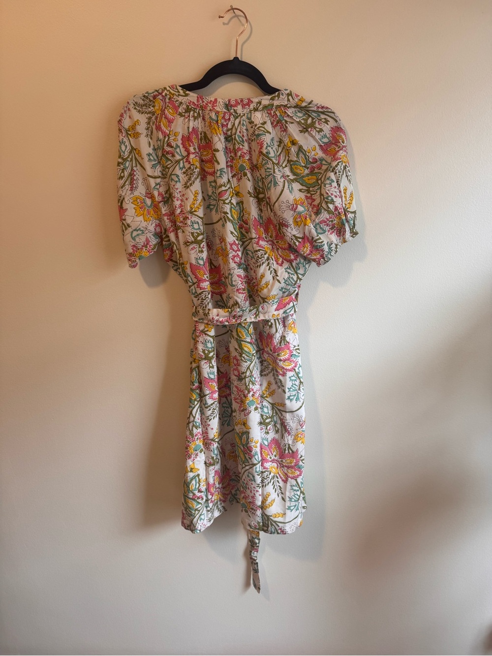 RAGA Cream Floral Tie-Waist Mini Dress with Pink & Yellow Print - Picture 5 of 5